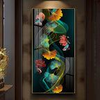 Elegant Abstract Nature Acrylic Wall Painting with Colorful Leaves and Fish