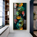 Elegant Abstract Nature Acrylic Wall Painting with Colorful Leaves and Fish