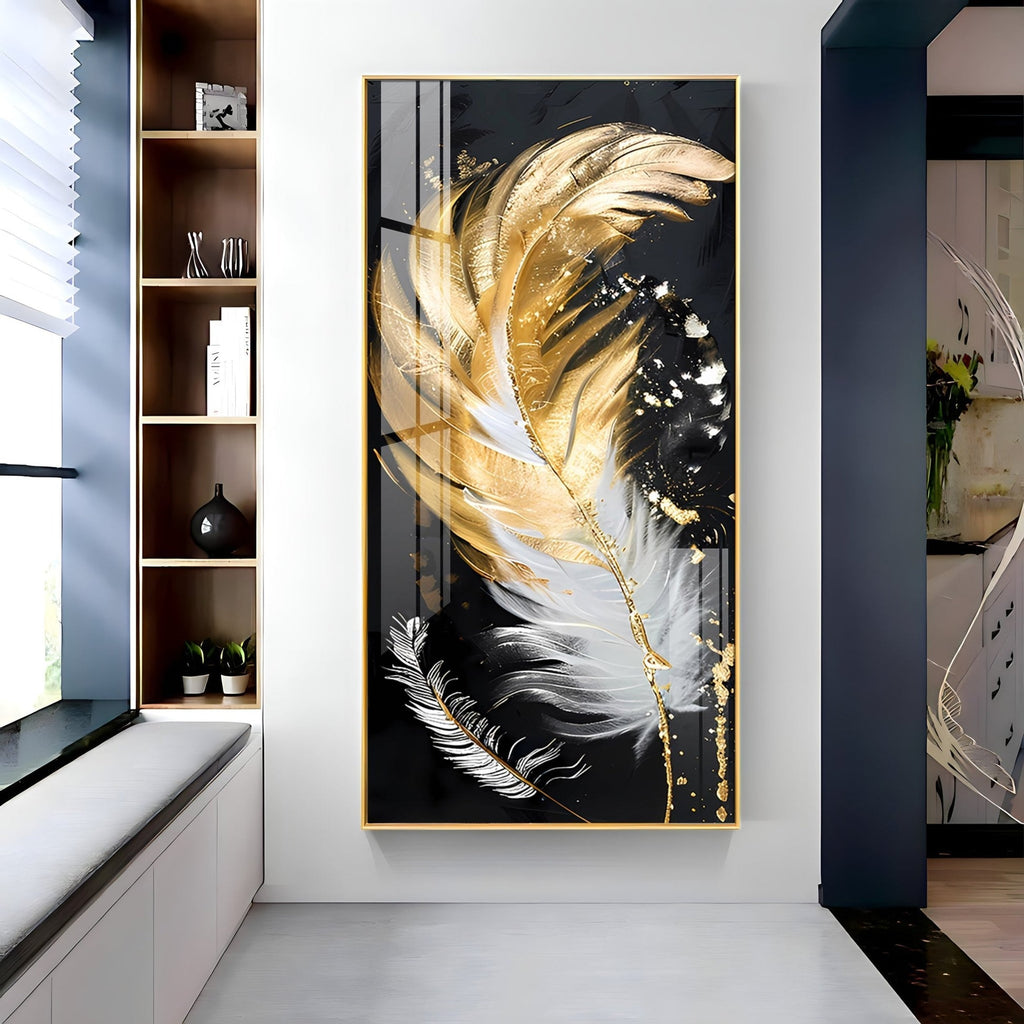 Premium Decorative Acrylic Wall Painting with Stylish Feather Composition