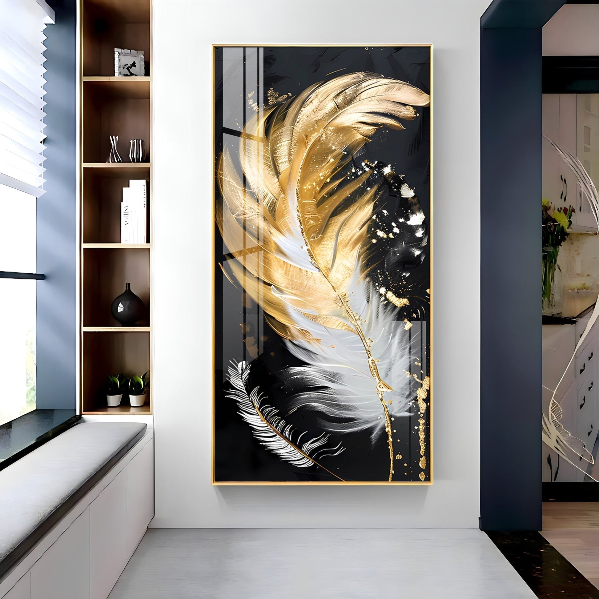 Premium Decorative Acrylic Wall Painting with Stylish Feather Composition