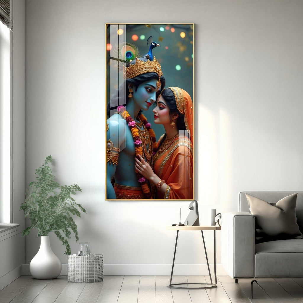 Premium Devotional Acrylic Wall Painting with Radha Krishna Design