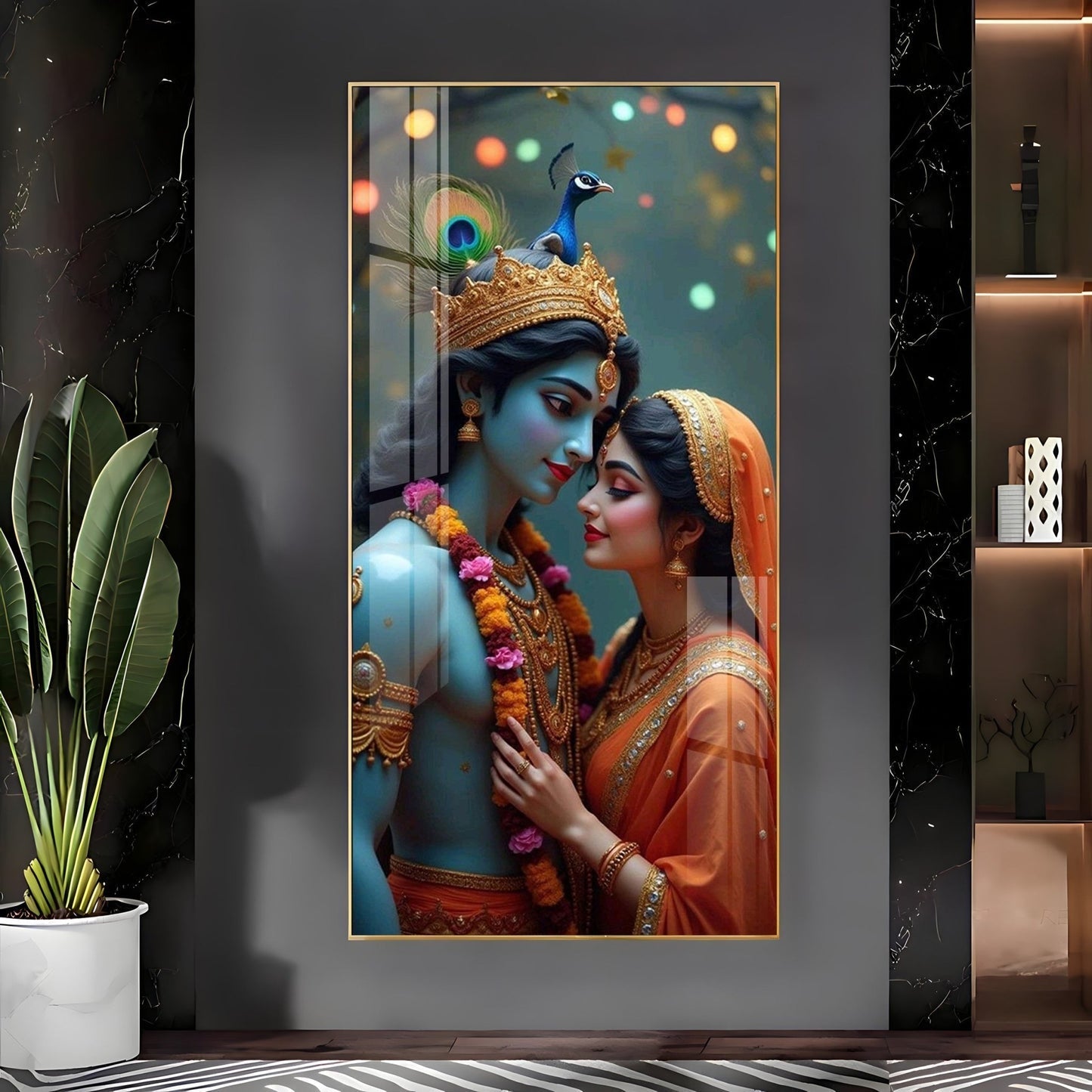 Premium Devotional Acrylic Wall Painting with Radha Krishna Design