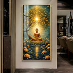 Elegant Mindfulness Acrylic Wall Painting with Golden Glow Design