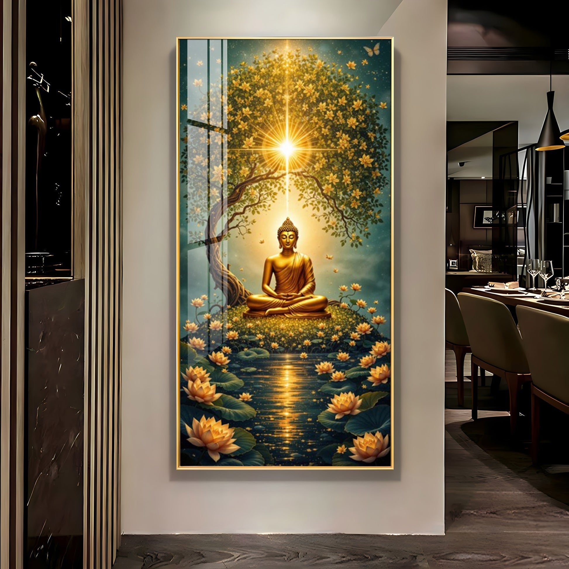 Elegant Mindfulness Acrylic Wall Painting with Golden Glow Design