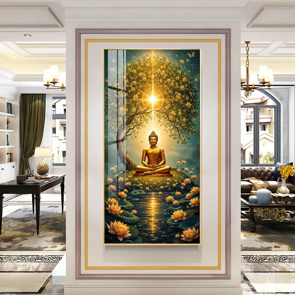 Elegant Mindfulness Acrylic Wall Painting with Golden Glow Design