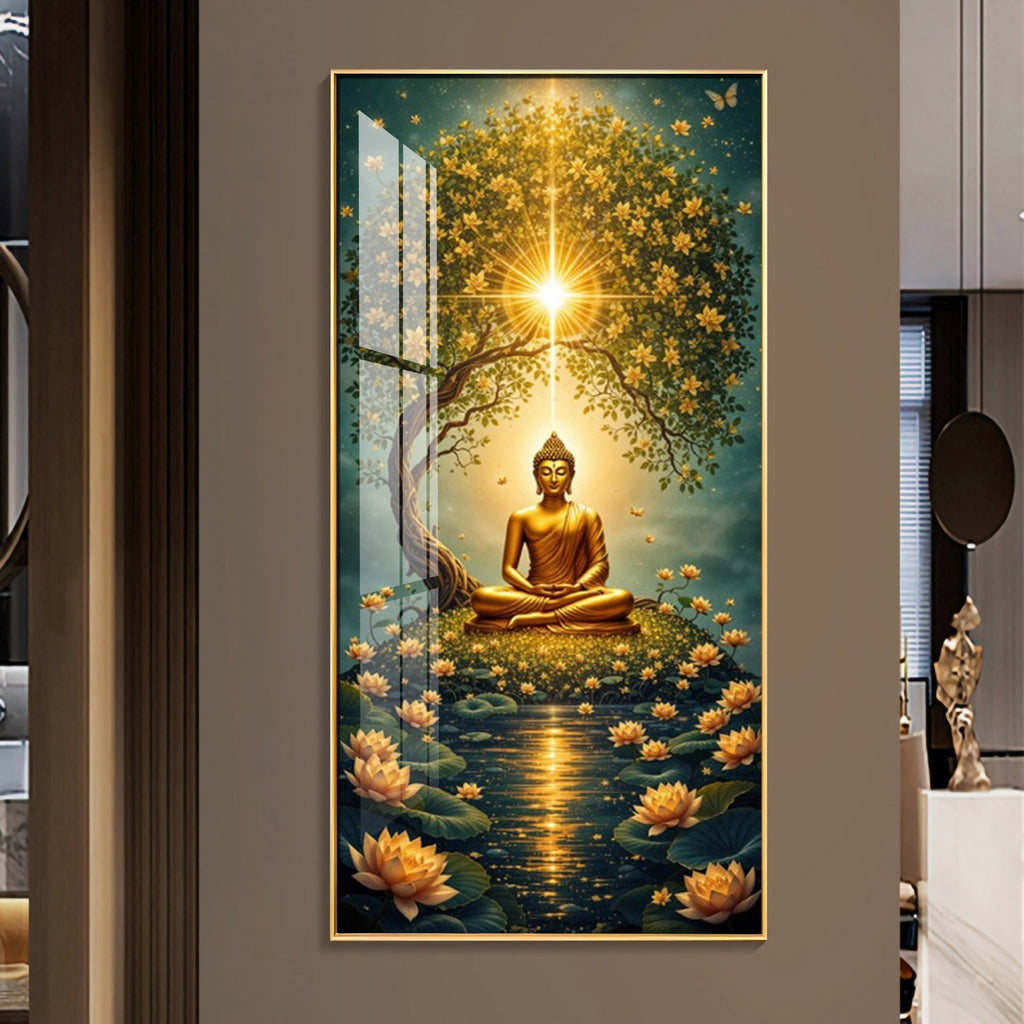 Elegant Mindfulness Acrylic Wall Painting with Golden Glow Design