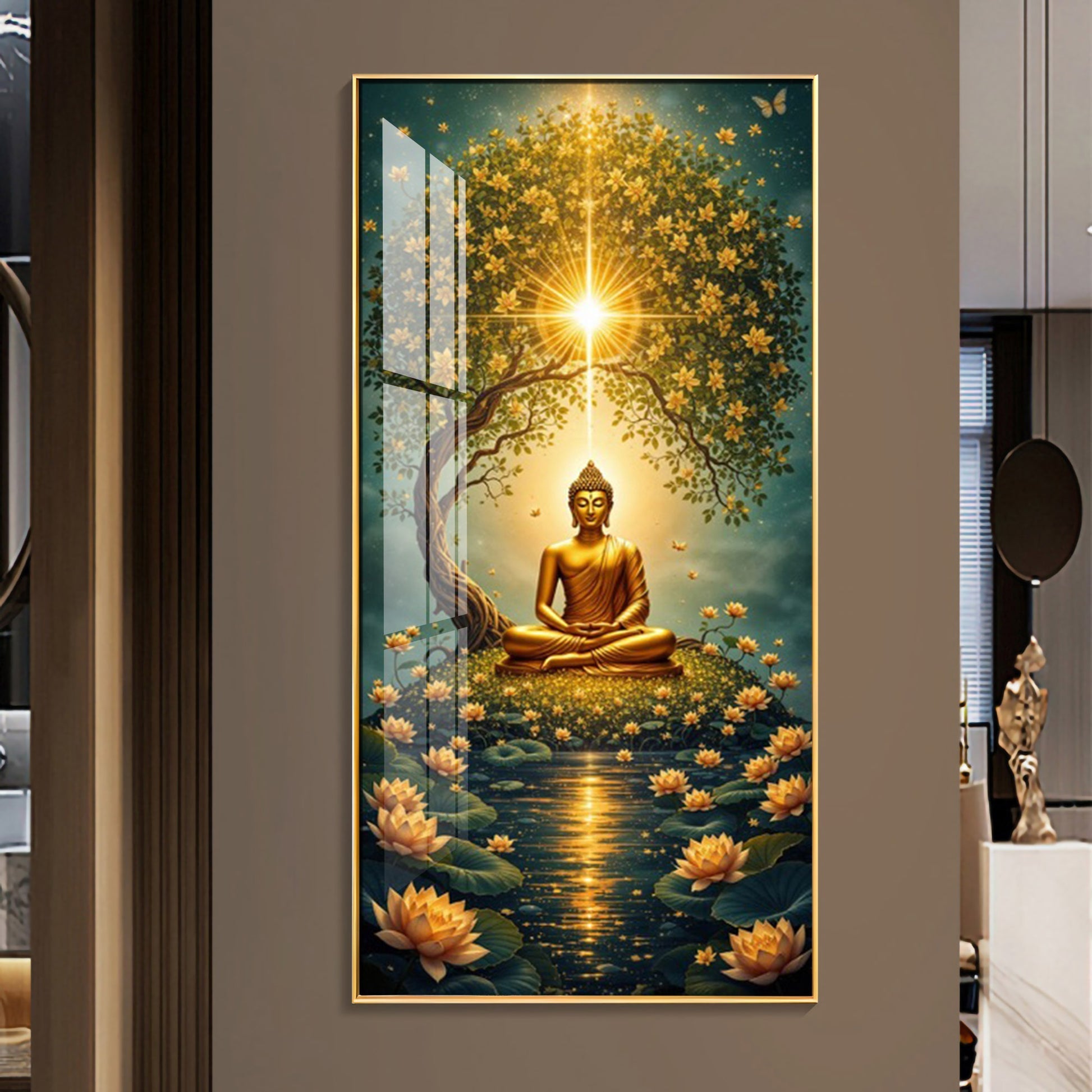 Elegant Mindfulness Acrylic Wall Painting with Golden Glow Design
