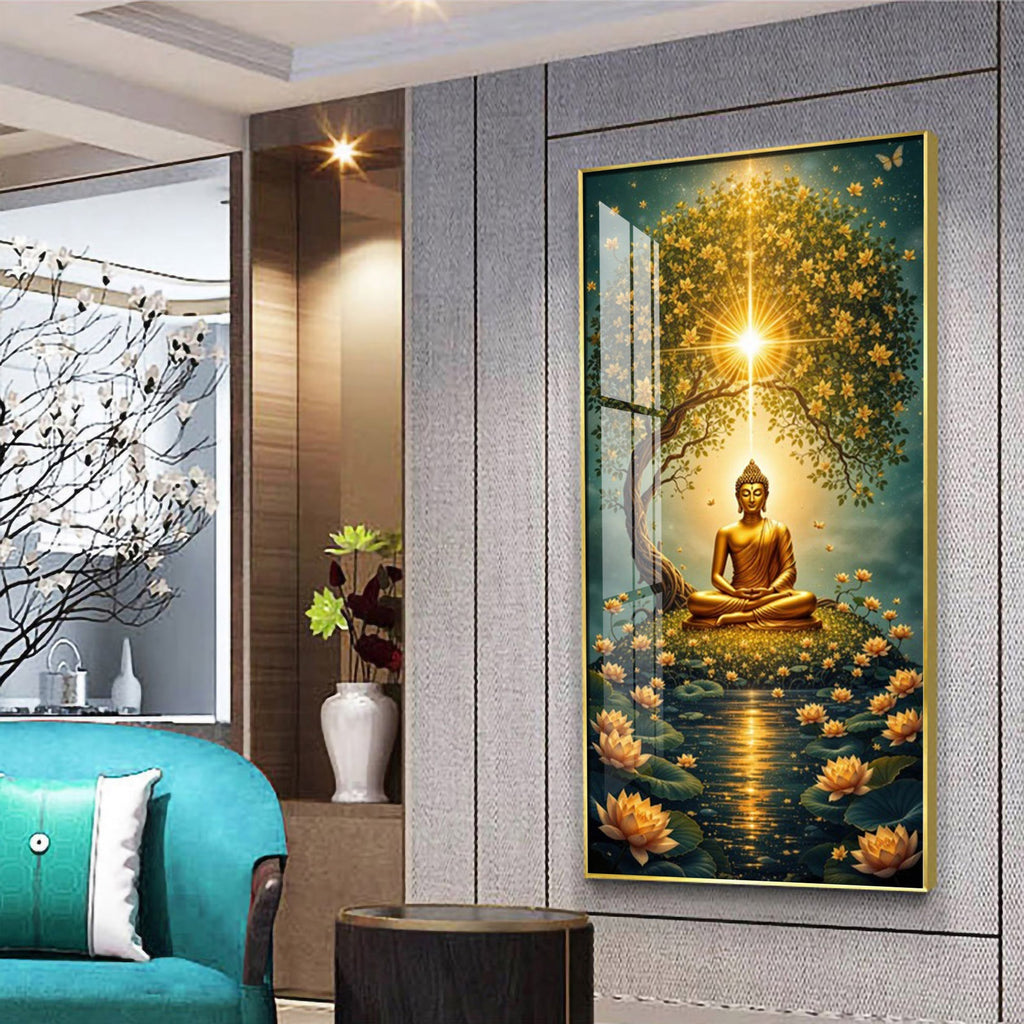 Elegant Mindfulness Acrylic Wall Painting with Golden Glow Design
