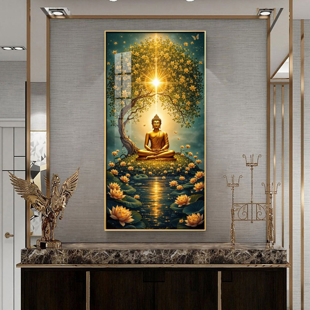 Elegant Mindfulness Acrylic Wall Painting with Golden Glow Design