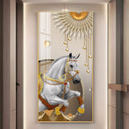 Royal White Horse Acrylic Wall Painting with Golden Sun Elegance