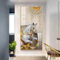 Royal White Horse Acrylic Wall Painting with Golden Sun Elegance