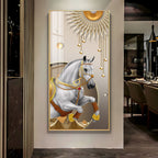 Royal White Horse Acrylic Wall Painting with Golden Sun Elegance