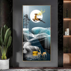 Elegant Golden Deer Acrylic Wall Painting with Moonlight Landscape