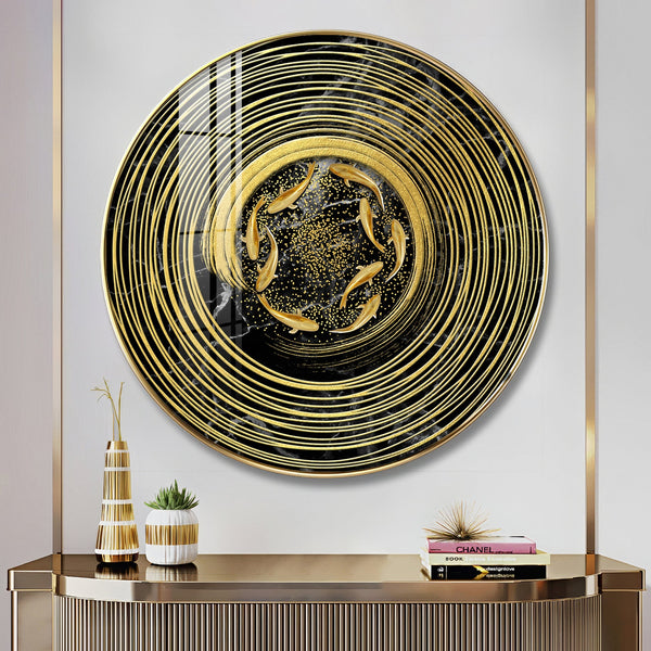 Premium Marble Texture Gold Ring Fish Art acrylic wall painting