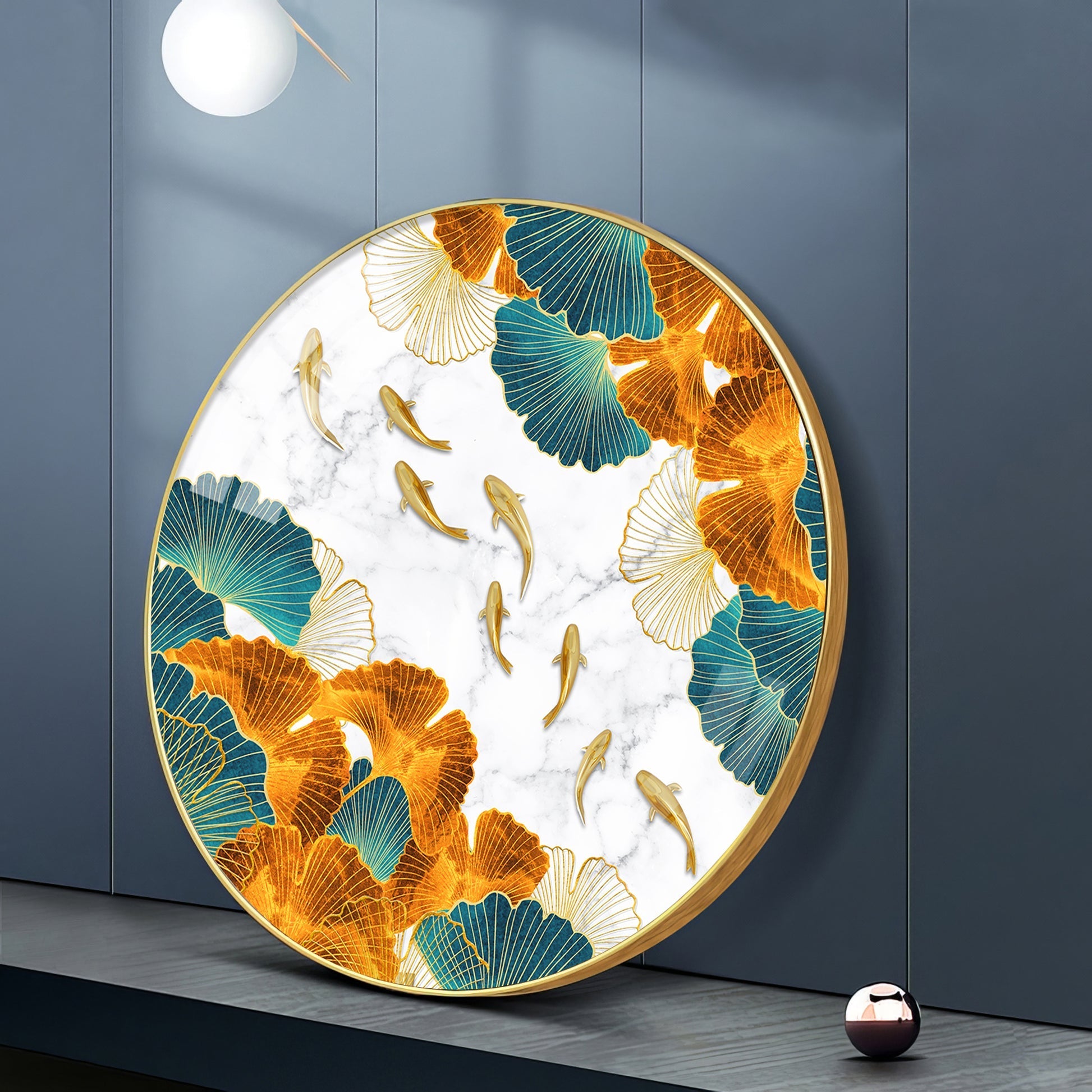 Premium Circular Nature Inspired Koi Fish Artwork acrylic wall painting