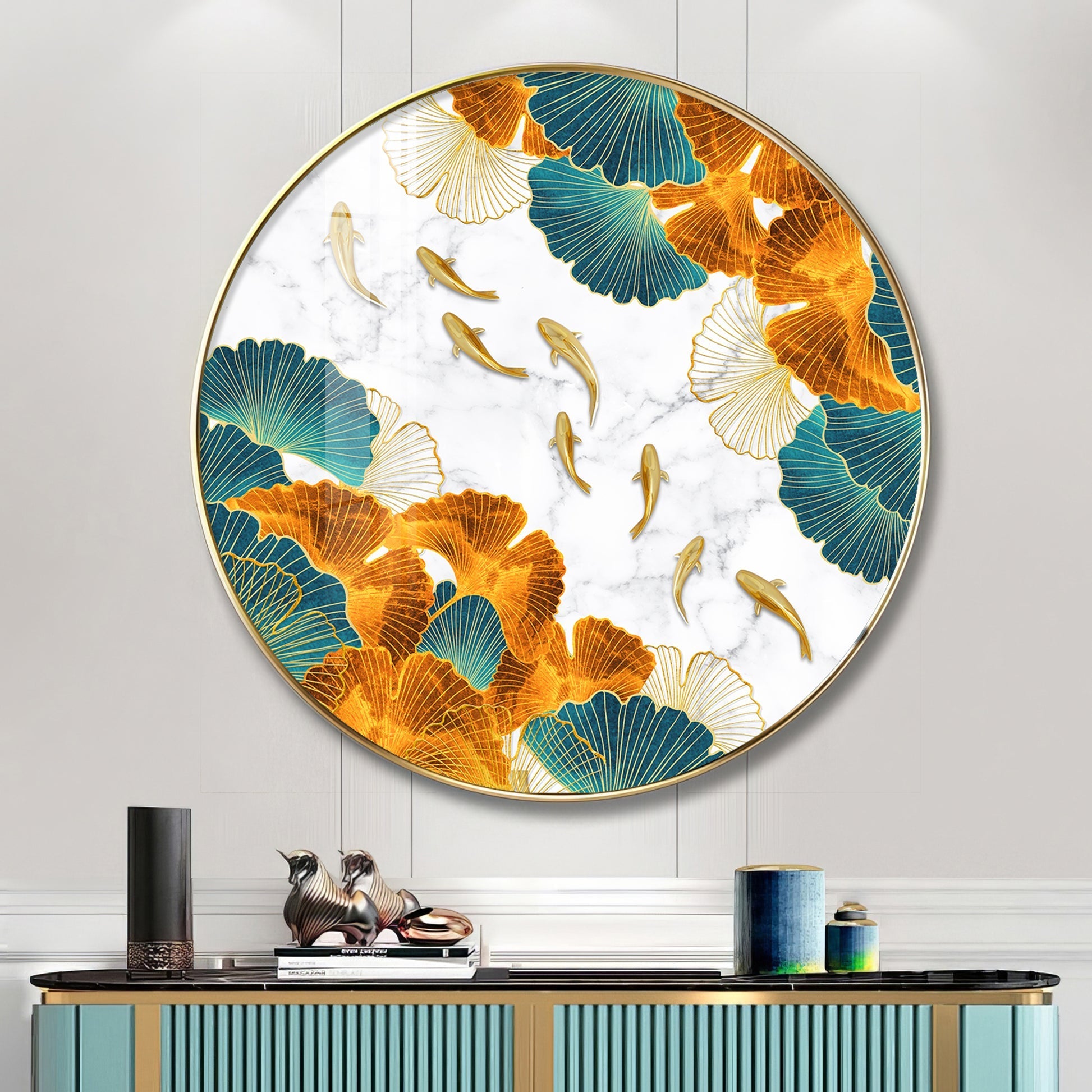 Premium Circular Nature Inspired Koi Fish Artwork acrylic wall painting
