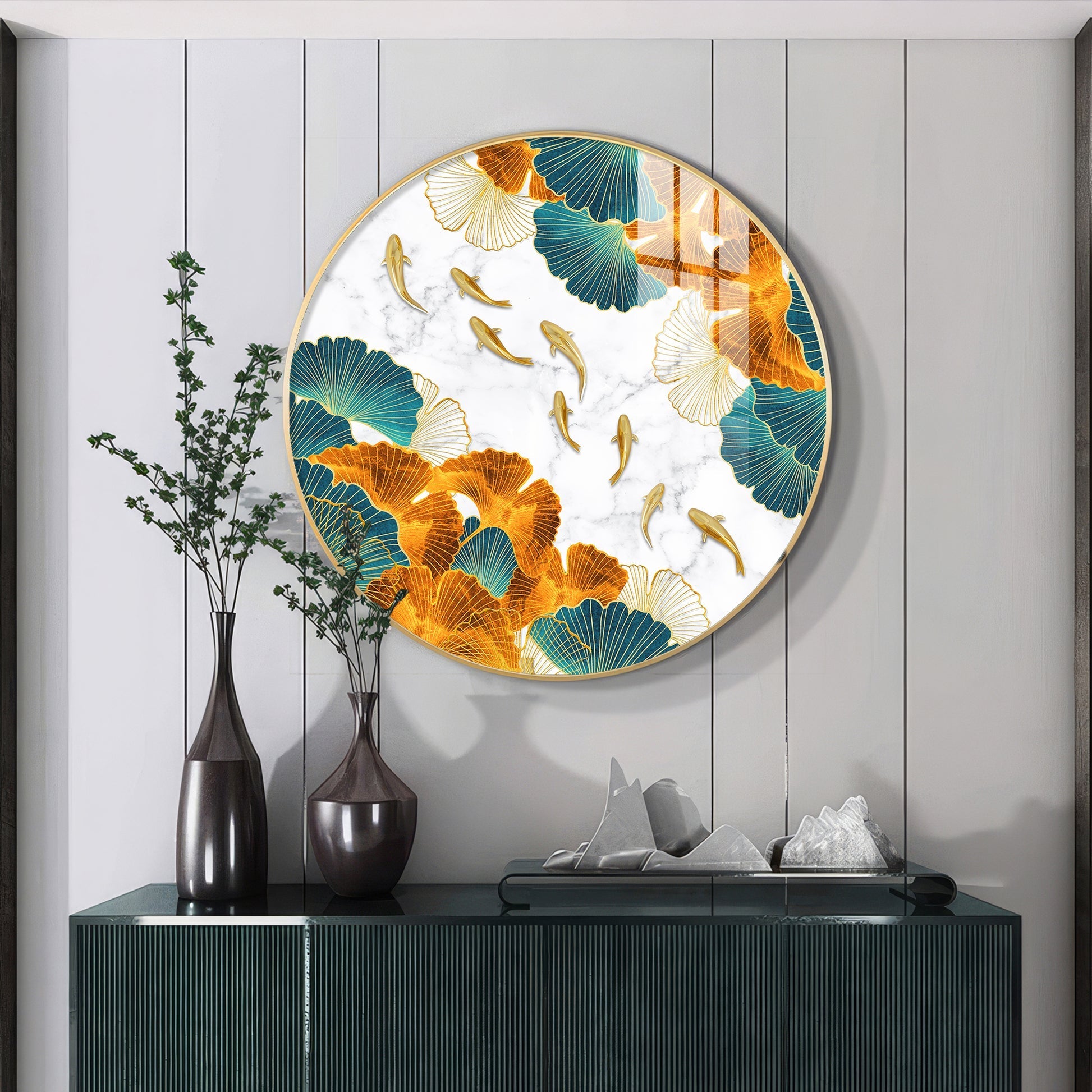 Premium Circular Nature Inspired Koi Fish Artwork acrylic wall painting