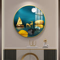 Luxury Golden Deer & Sailboat Moonlight Scene acrylic wall painting