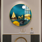 Luxury Golden Deer & Sailboat Moonlight Scene acrylic wall painting