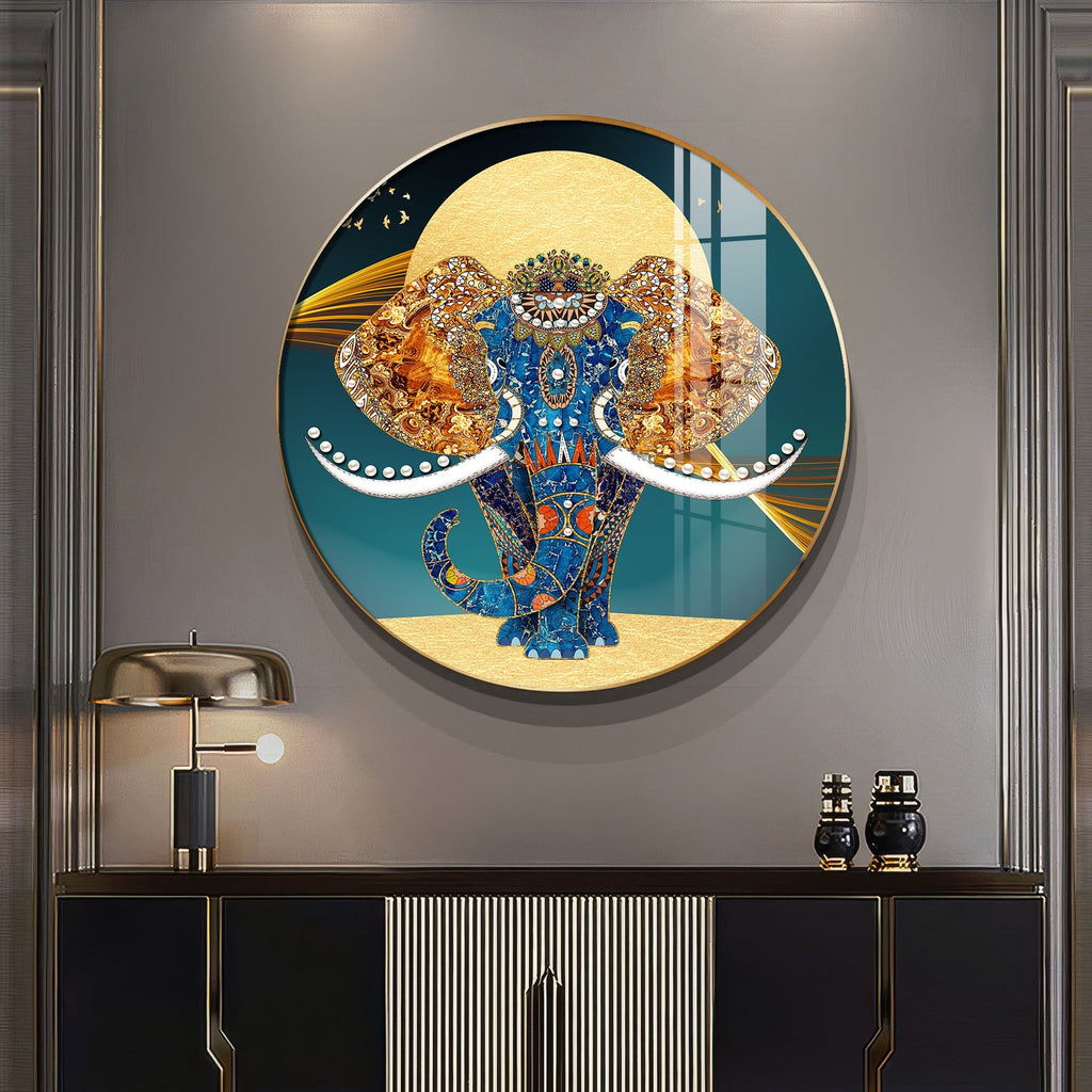 Luxury Royal Elephant Mandala Style Round Art acrylic wall painting