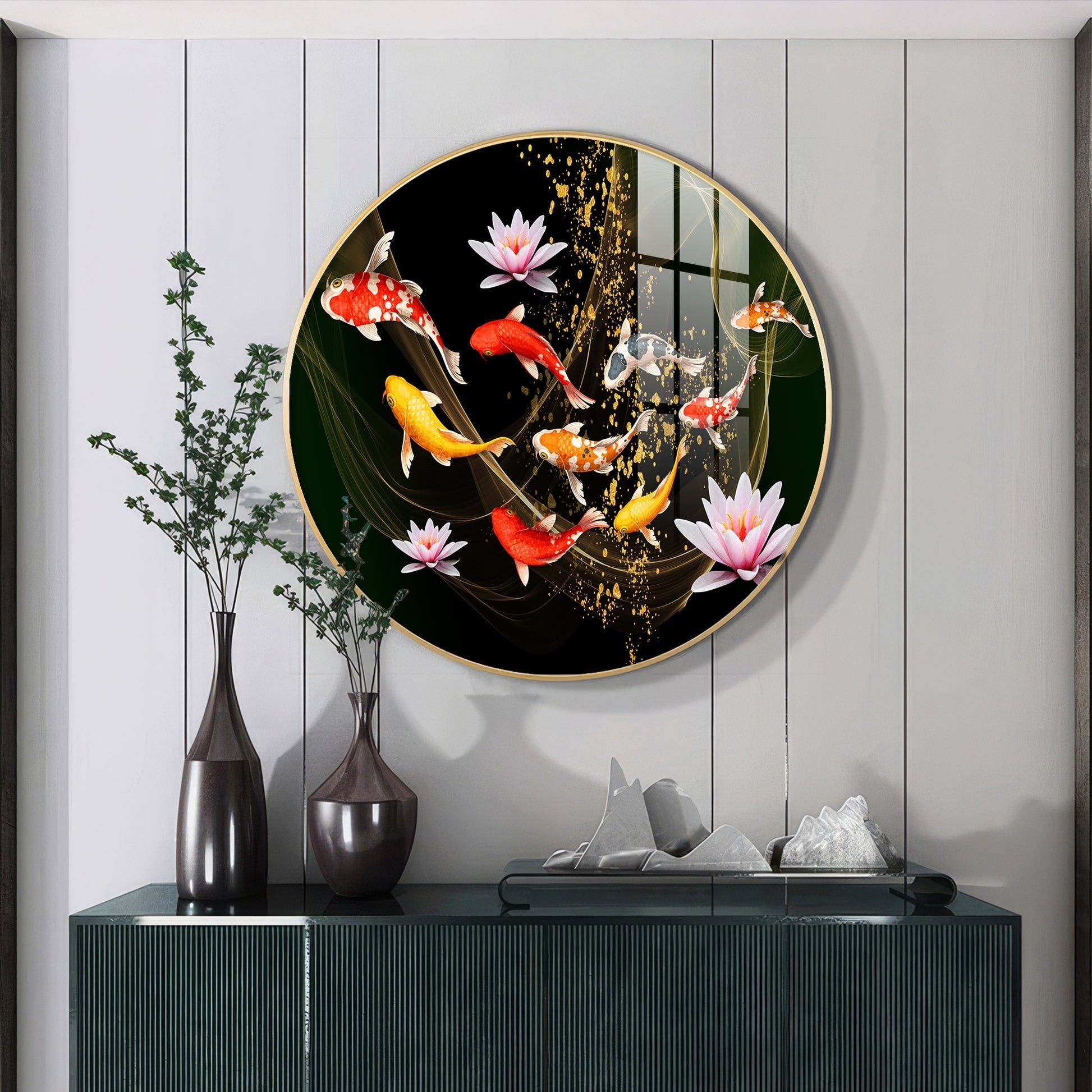 Premium Lotus &  Fish Spiritual Decor Artwork acrylic wall painting