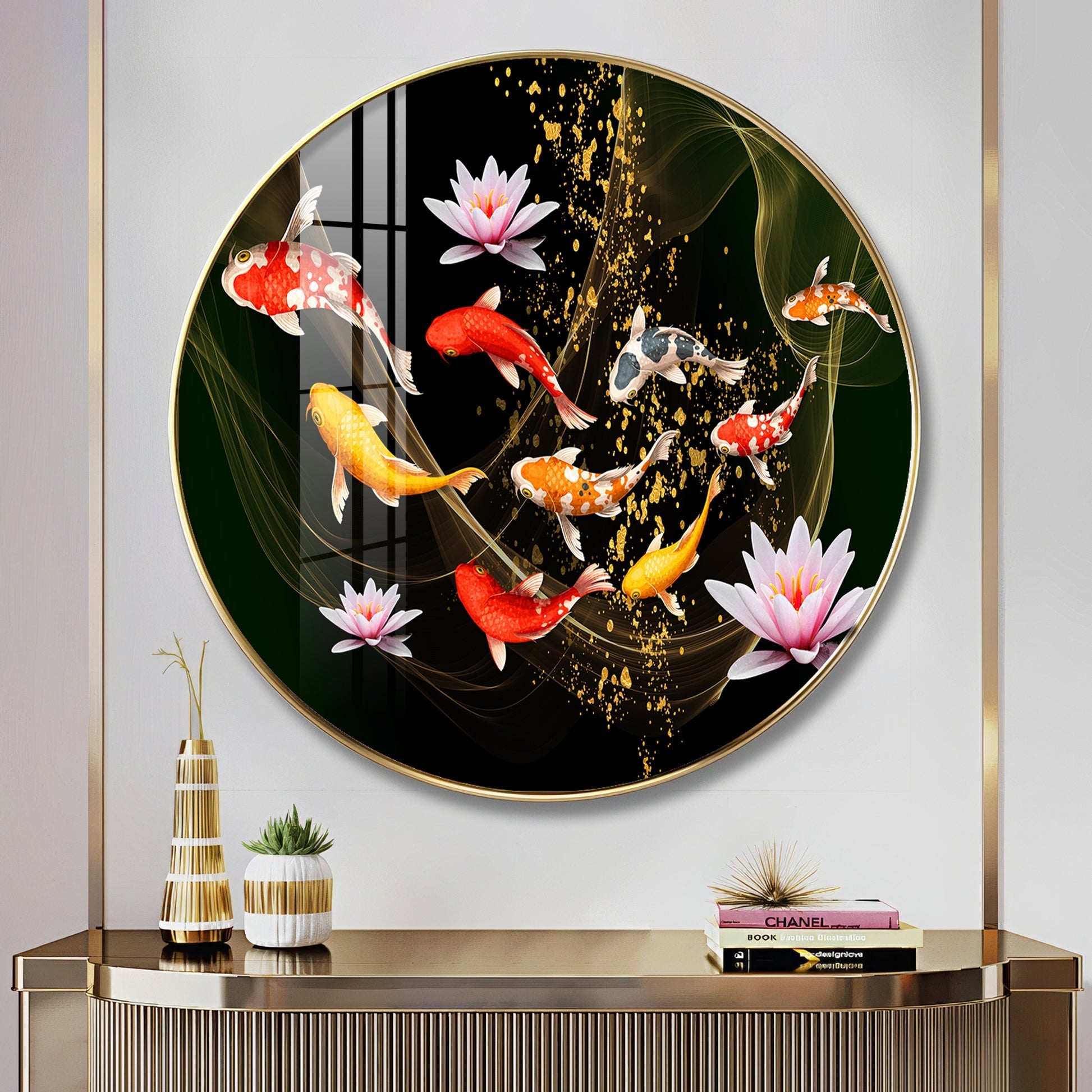 Premium Lotus &  Fish Spiritual Decor Artwork acrylic wall painting