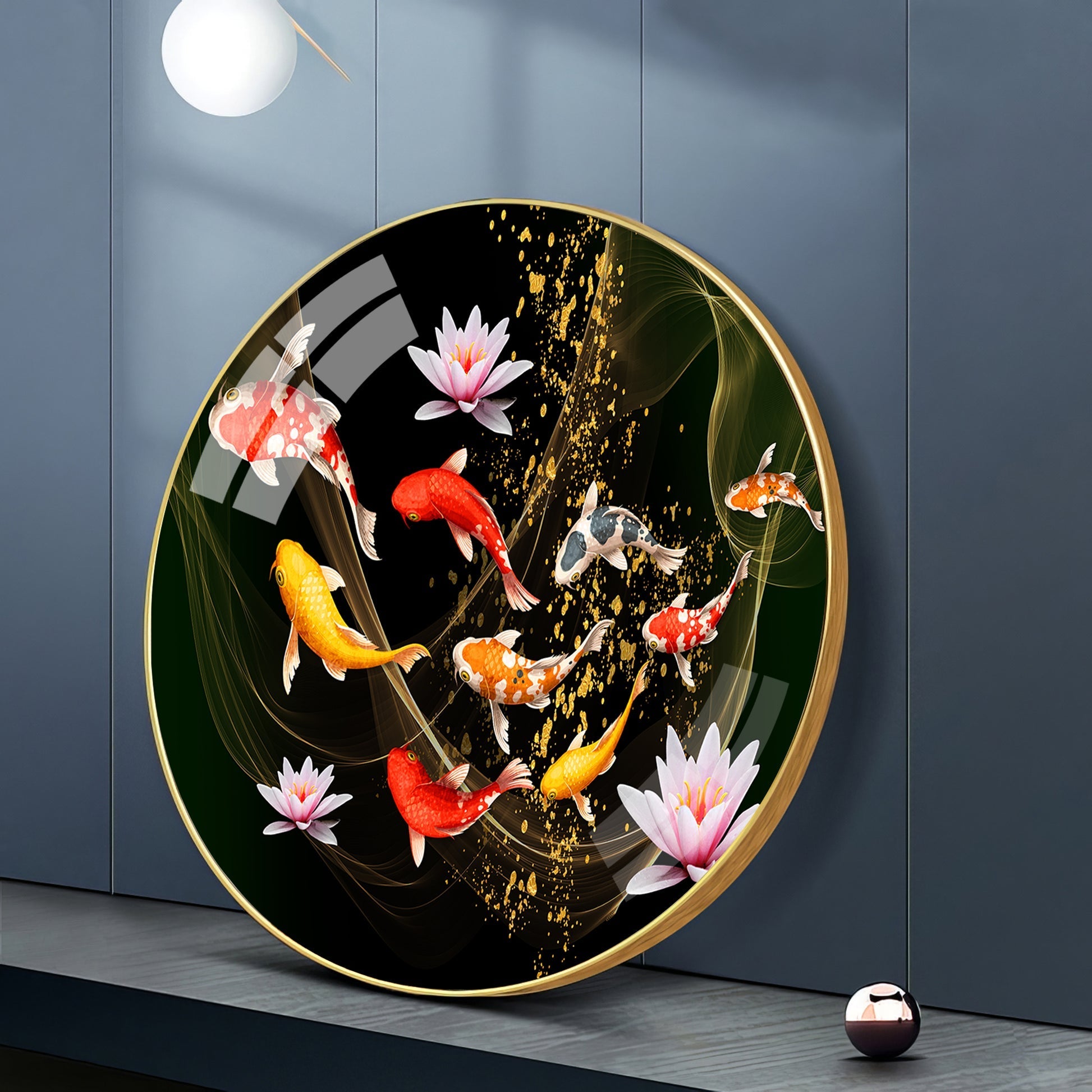 Premium Lotus &  Fish Spiritual Decor Artwork acrylic wall painting