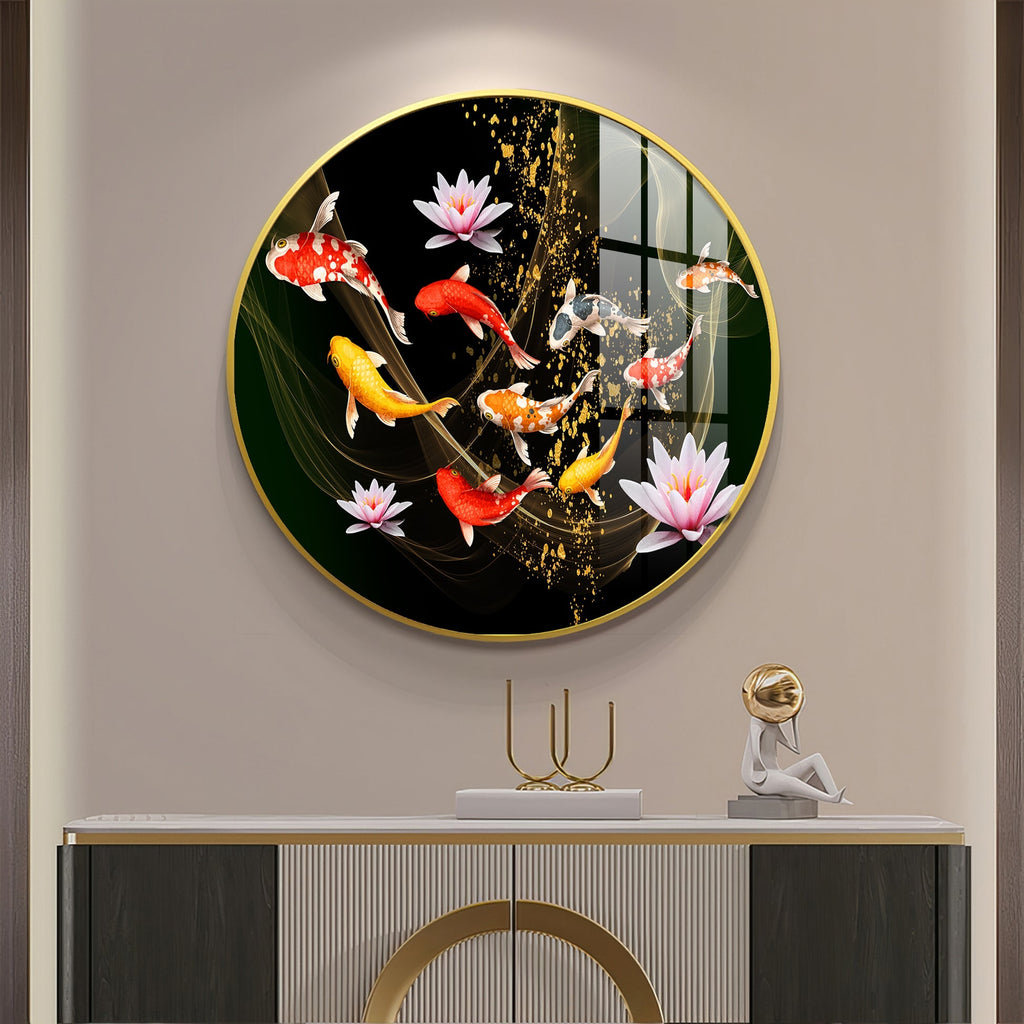 Premium Lotus &  Fish Spiritual Decor Artwork acrylic wall painting