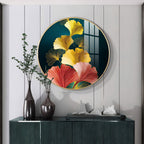 Designer Circular Golden Leaf Abstract acrylic wall painting