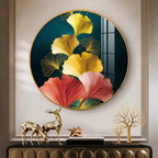 Designer Circular Golden Leaf Abstract acrylic wall painting
