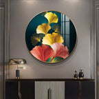 Designer Circular Golden Leaf Abstract acrylic wall painting