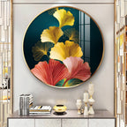 Designer Circular Golden Leaf Abstract acrylic wall painting