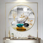 Modern Abstract Stone & Deer Art Circle Frame acrylic wall painting