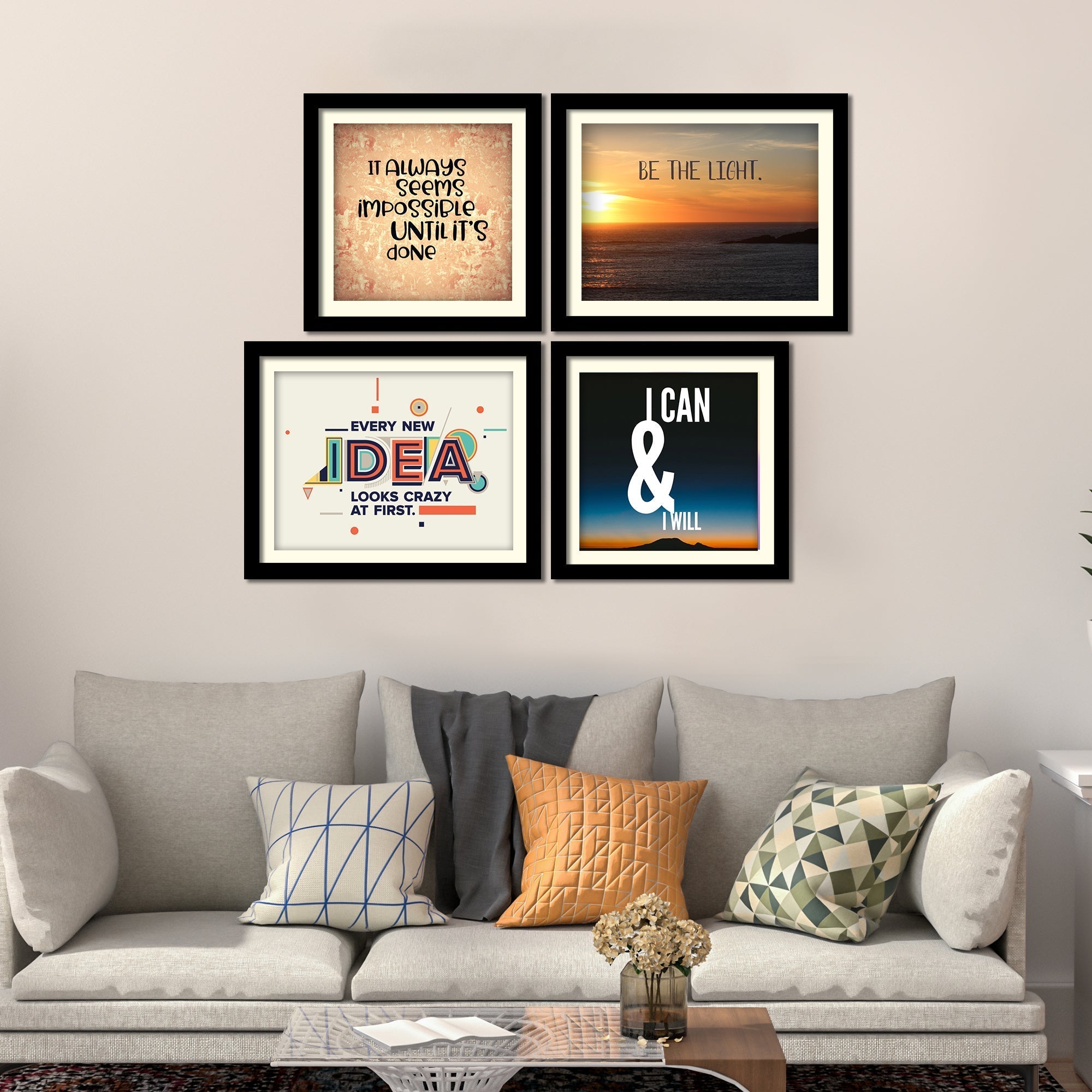 Be The Light Motivational Quotes Wall Hanging Frame Set of Four