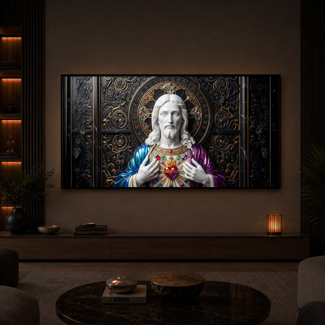 Sacred Heart Of Jesus Modern Luxury Backlight Horizontal Wall Art