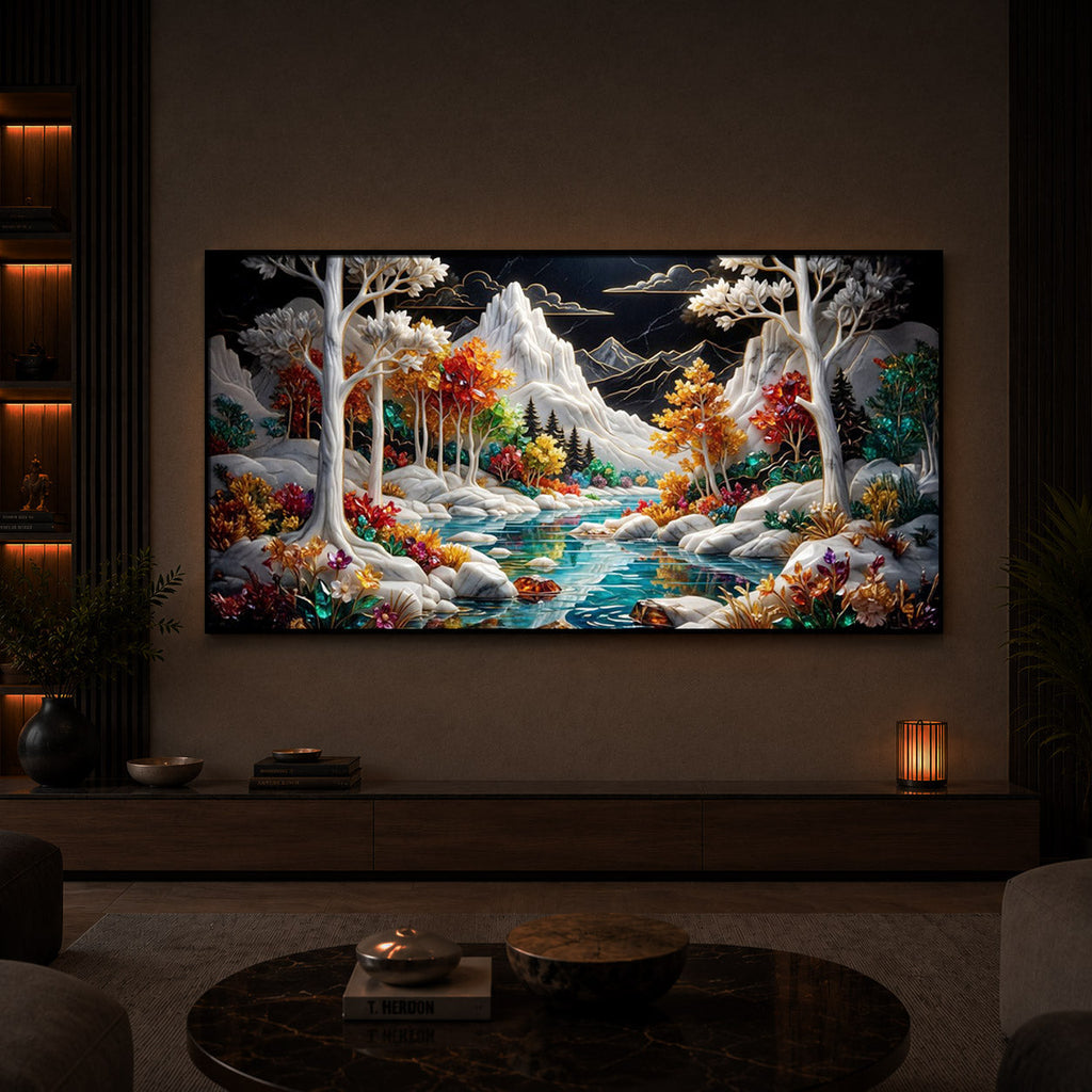 Mountain Serenity Modern Luxury Backlight Horizontal Wall Art