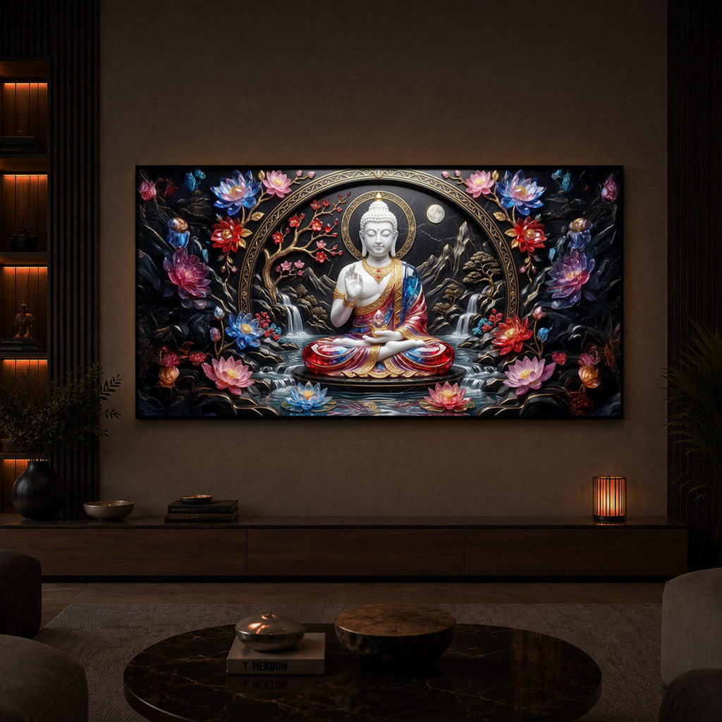 Colorful Buddha Modern Luxury Backlight Horizontal Wall Art