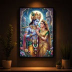 Goddess Shri Radha and God Krishna Modern Luxury Backlight Vertical Wall Art