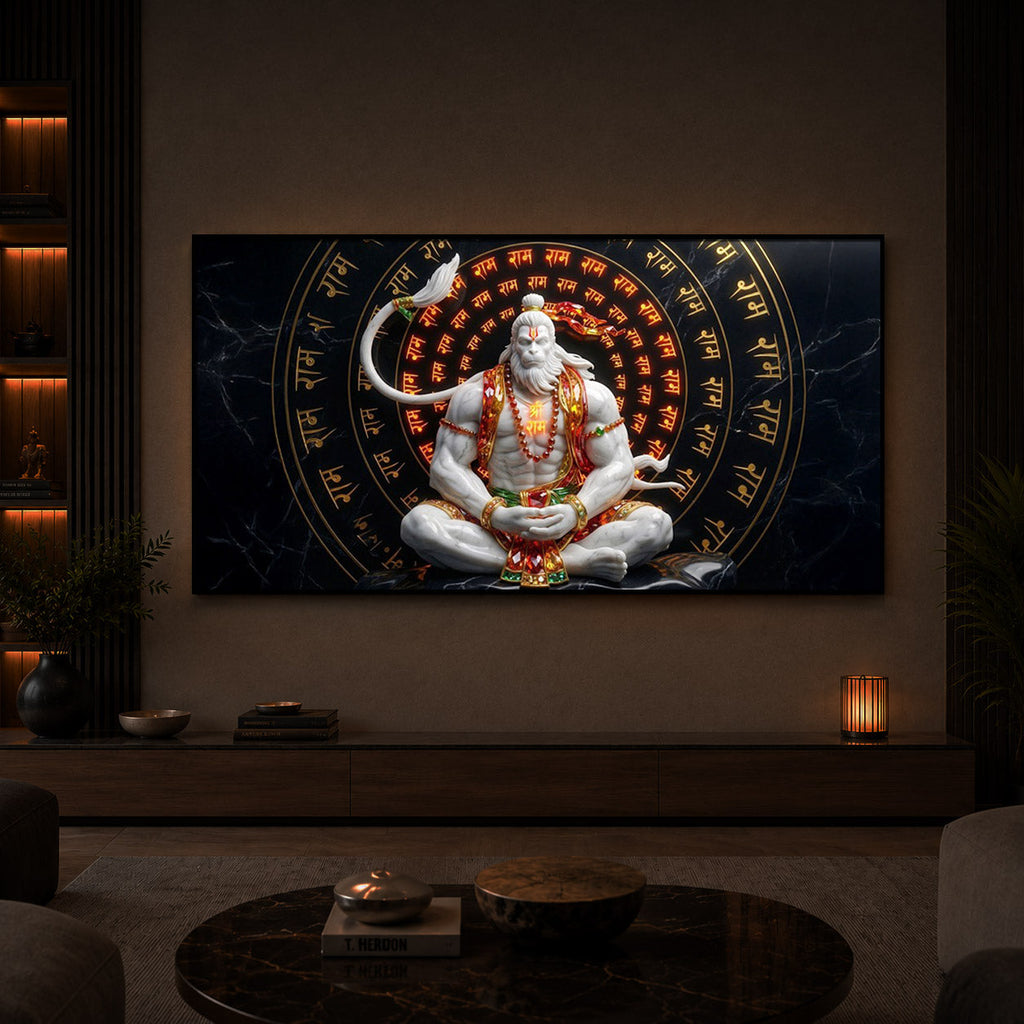 Lord Hanuman Sitting In A Meditative Modern Luxury Backlight Horizontal Wall Art