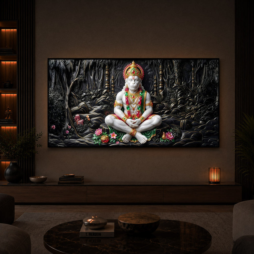 Lord Hanuman Modern Luxury Backlight Horizontal Wall Art