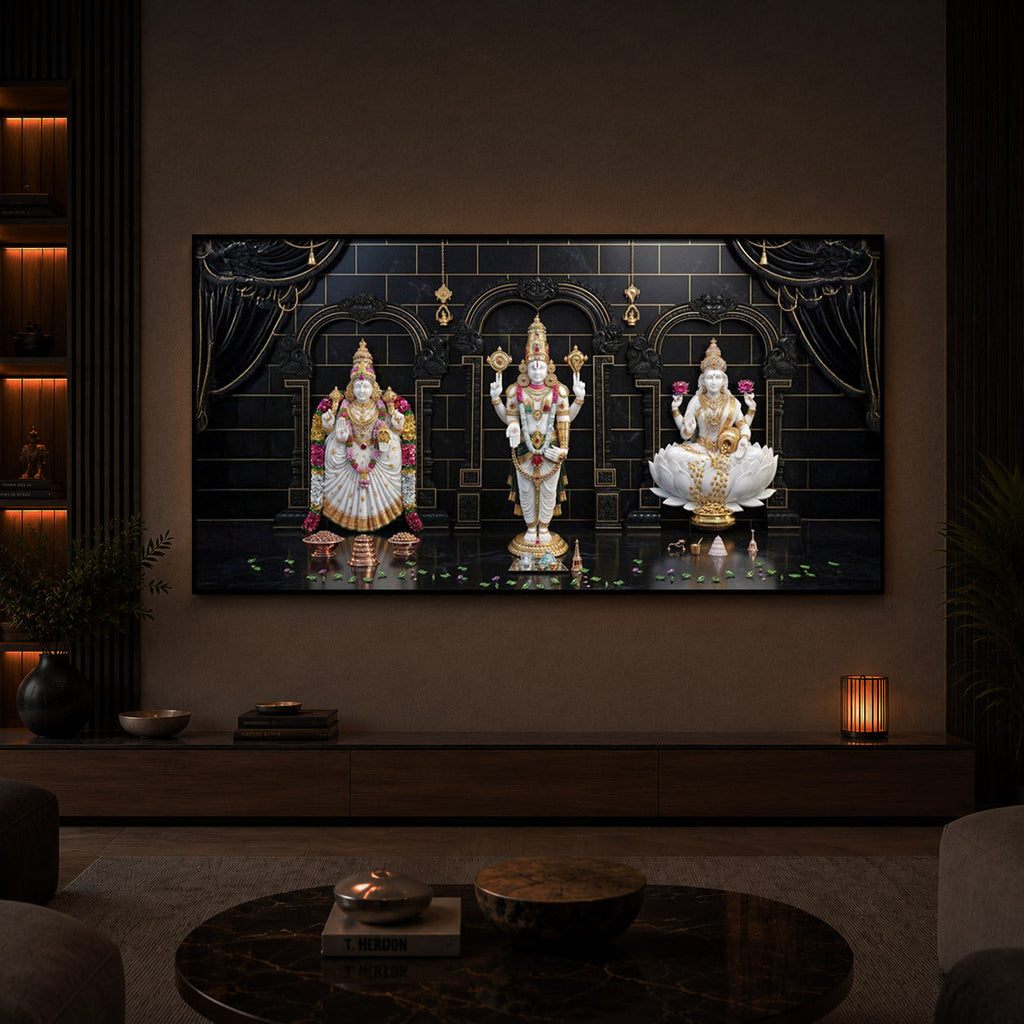 Maa Laxmi & Lord Venkateswara Modern Luxury Backlight Horizontal Wall Art