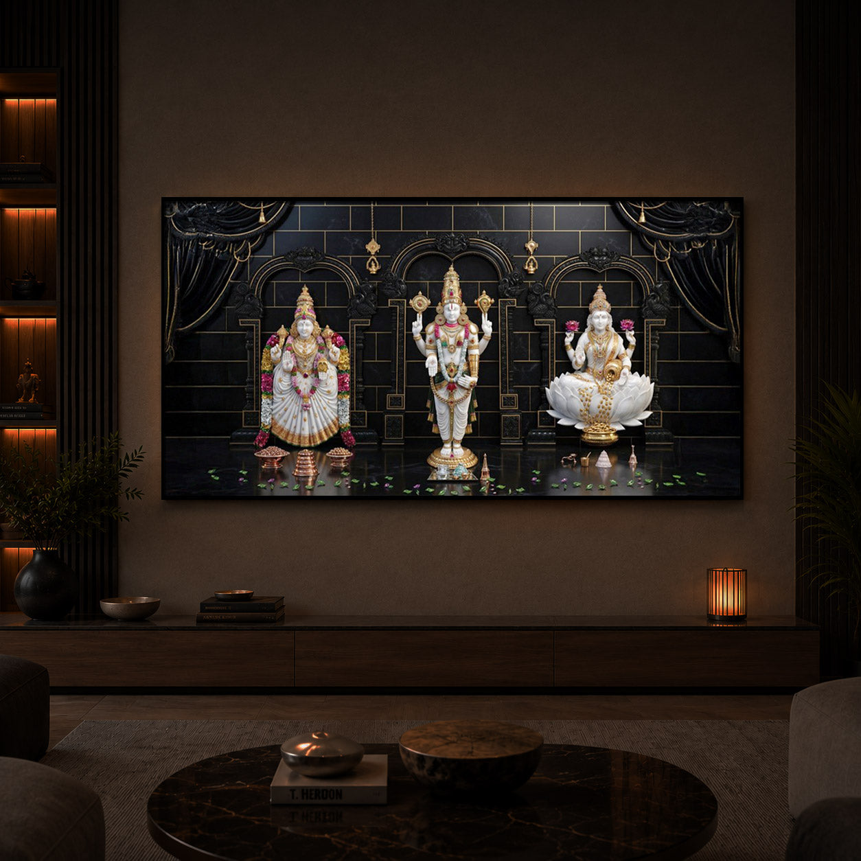 Maa Laxmi & Lord Venkateswara Modern Luxury Backlight Horizontal Wall Art