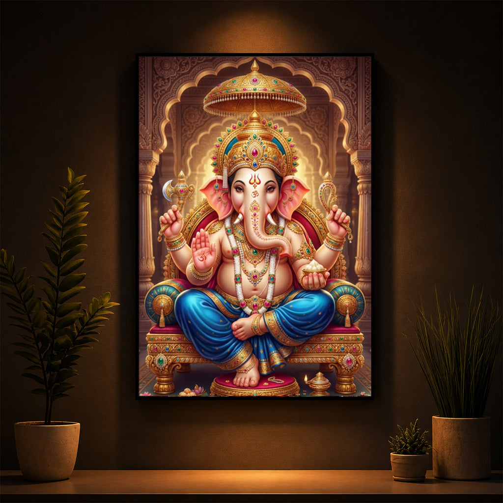 Shree Ganesh Modern Luxury Backlight Vertical Wall Art
