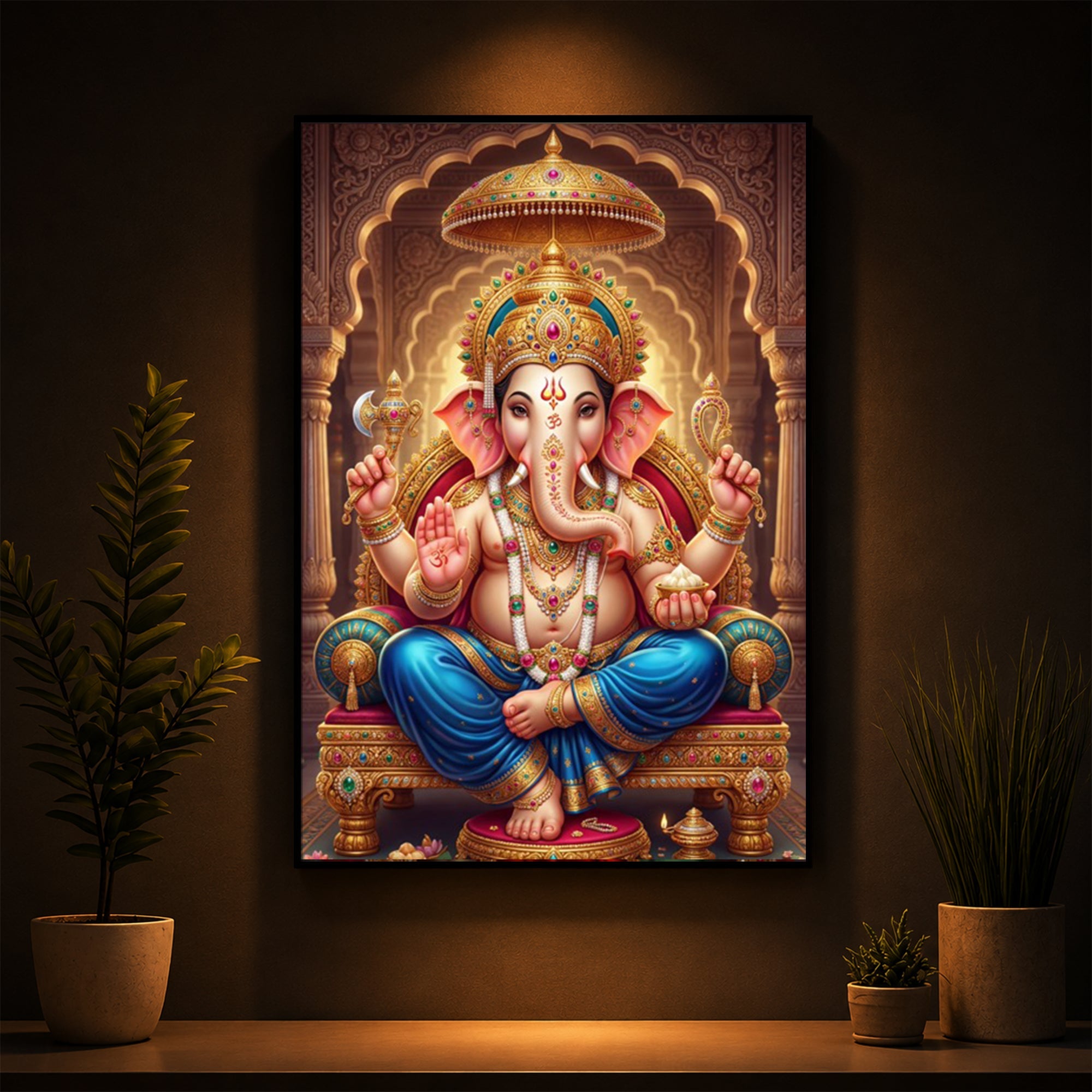 Shree Ganesh Modern Luxury Backlight Vertical Wall Art