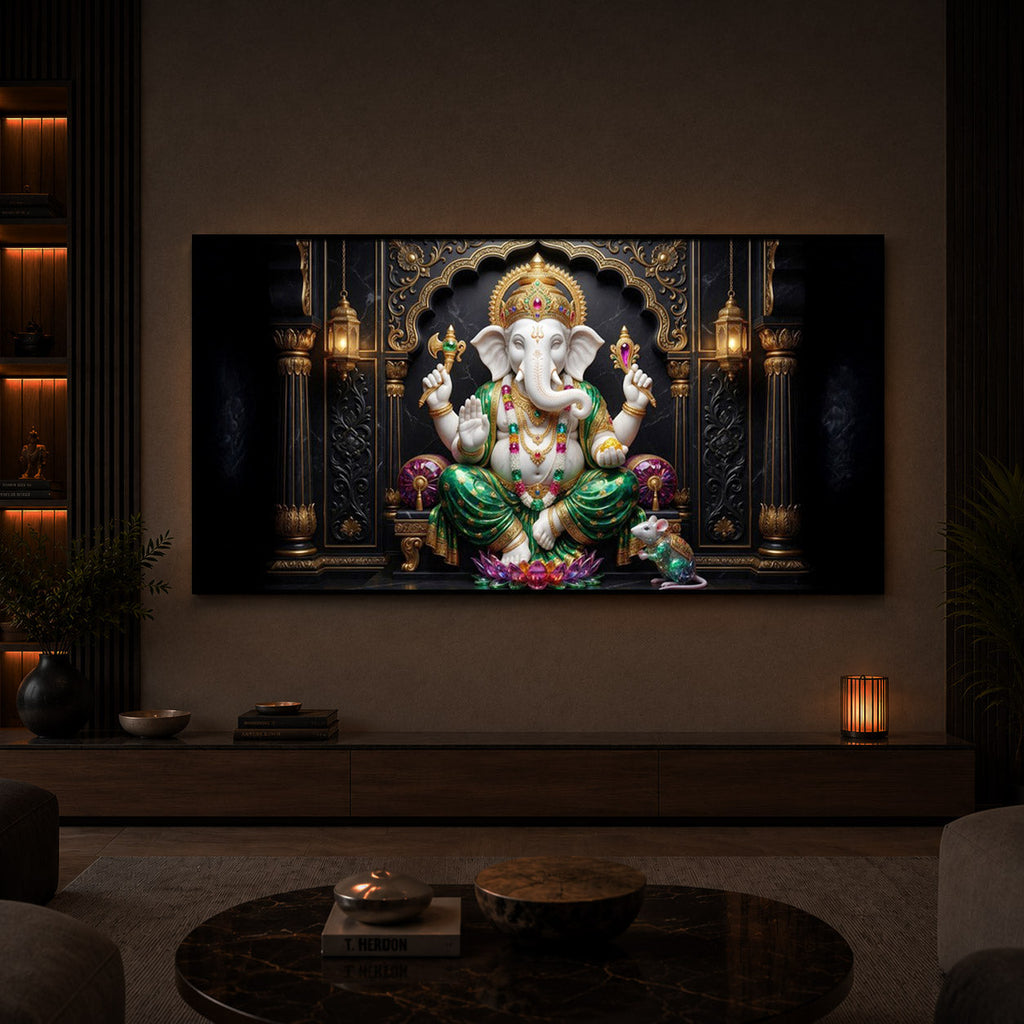 Majestic Lord Ganesha Luxury Backlight Horizontal Wall Art
