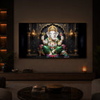 Majestic Lord Ganesha Luxury Backlight Horizontal Wall Art