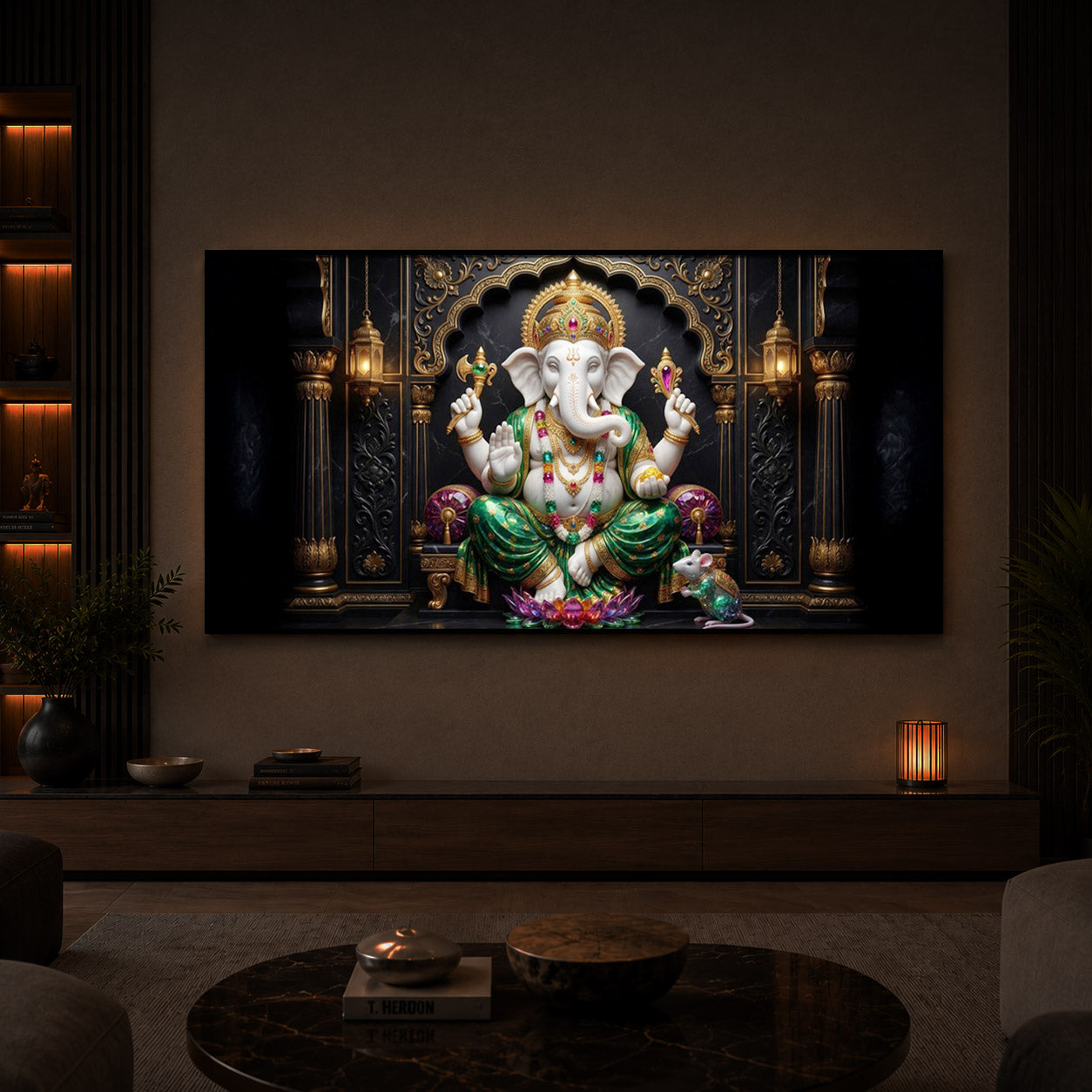 Majestic Lord Ganesha Luxury Backlight Horizontal Wall Art
