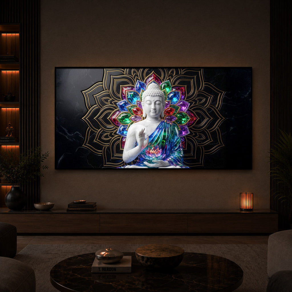 Meditating Buddha Modern Luxury Backlight Horizontal Wall Art