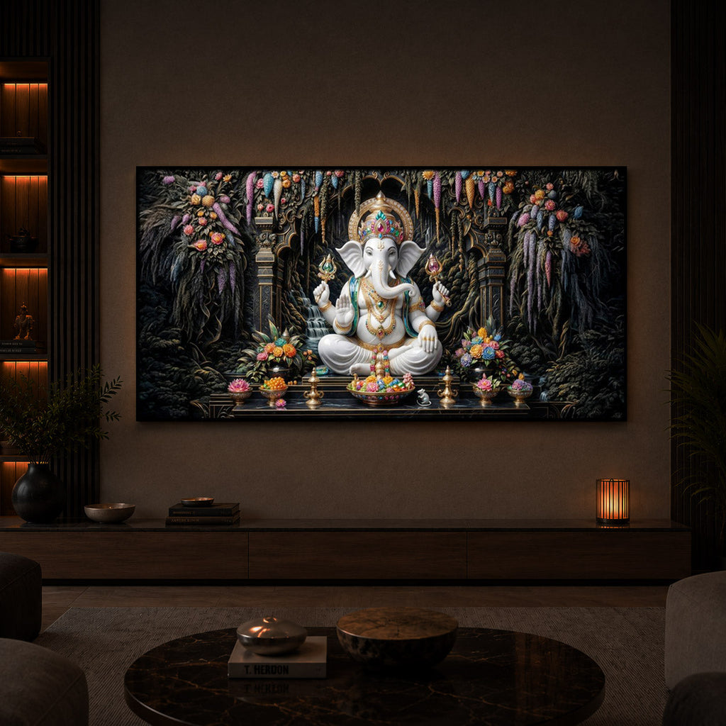 Lord Ganesha In A Serene Modern Luxury Backlight Horizontal Wall Art