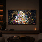Spiritual Moonlight Radha Krishna Modern Luxury Backlight Horizontal Wall Art